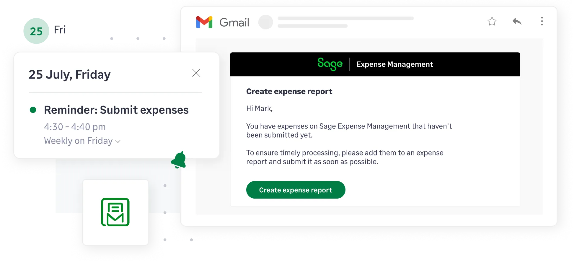 Sage Expense Management sends an email notification to approvers for approving an expense report