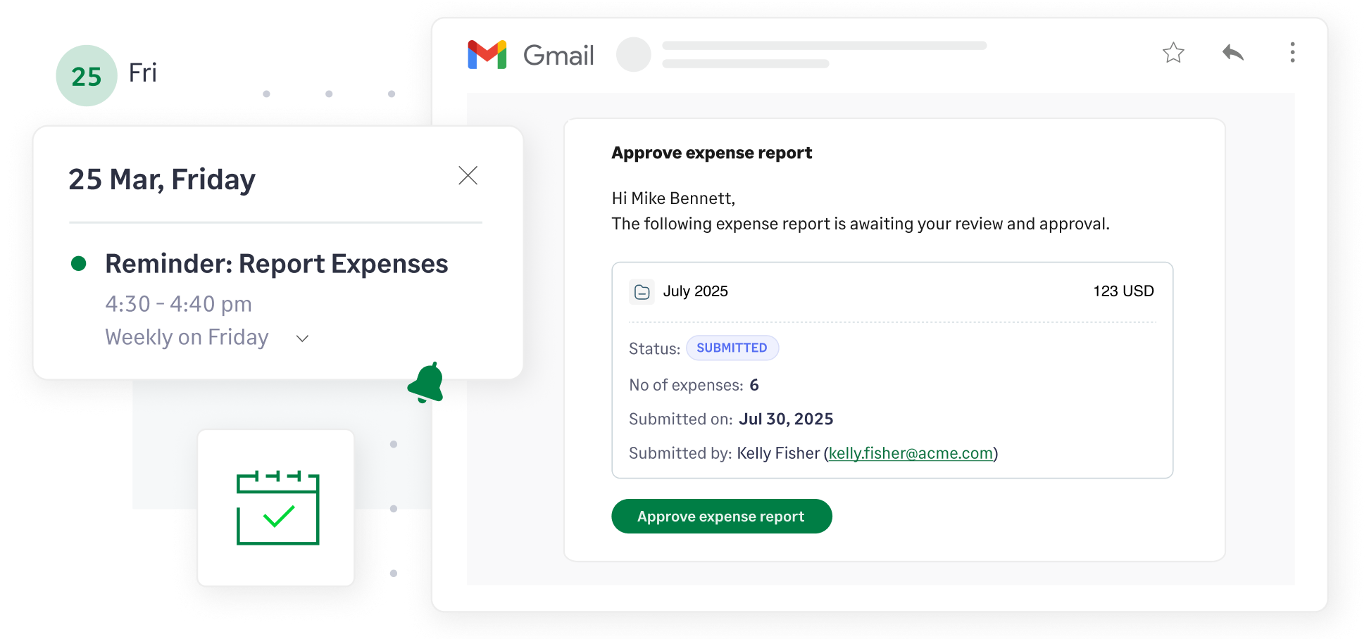 Sage Expense Management sends an email notification to approvers for approving an expense report