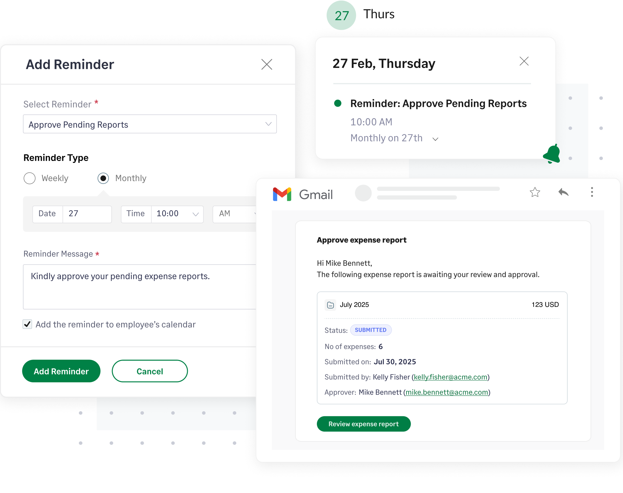 Automated reminder setup in Sage Expense Management for approving pending expense reports