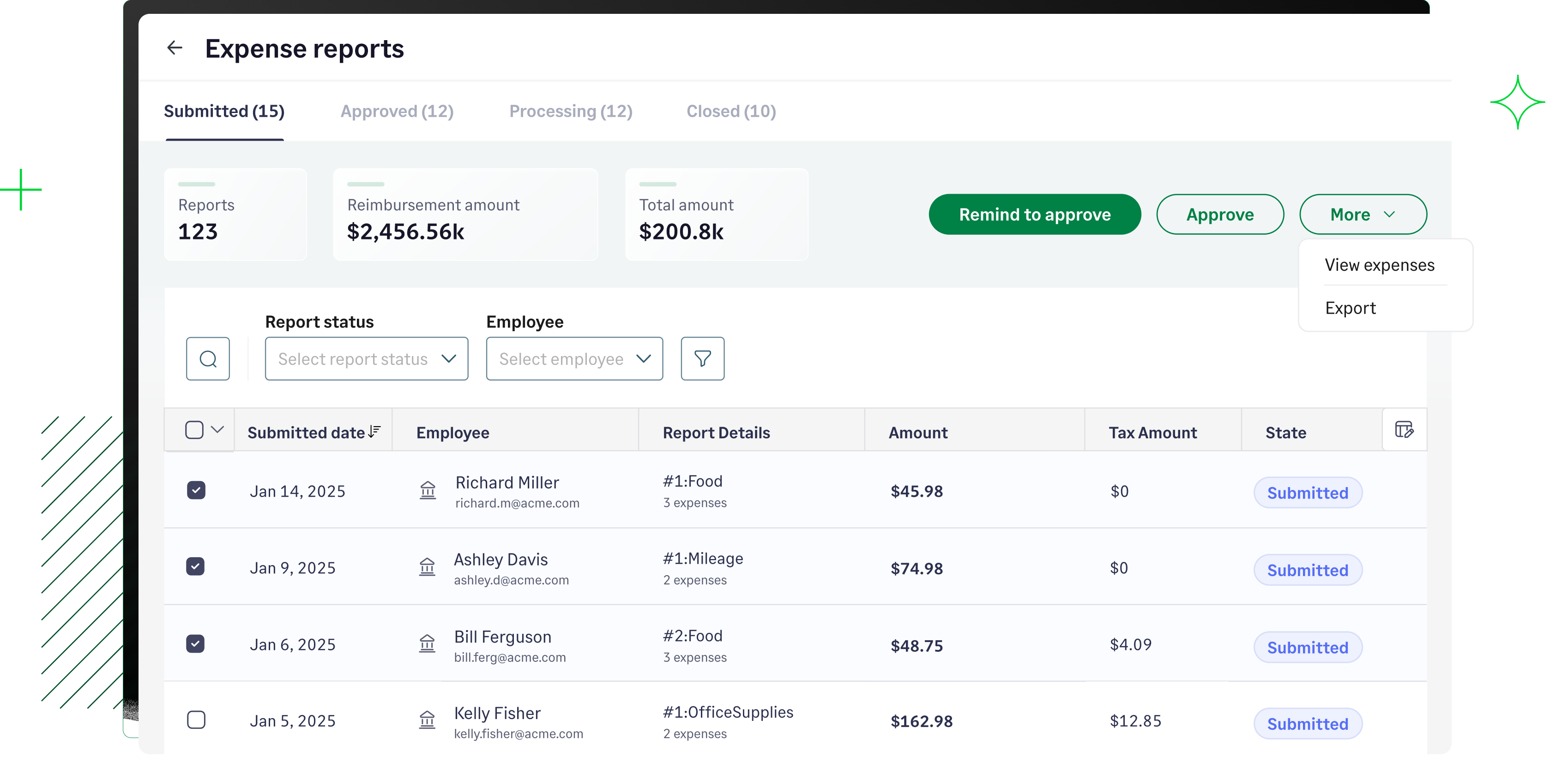 Sage Expense Management’s expense approval dashboard