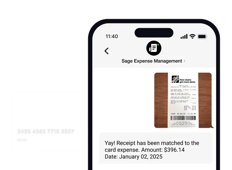 Text message receipt feature for Sage expense management's software