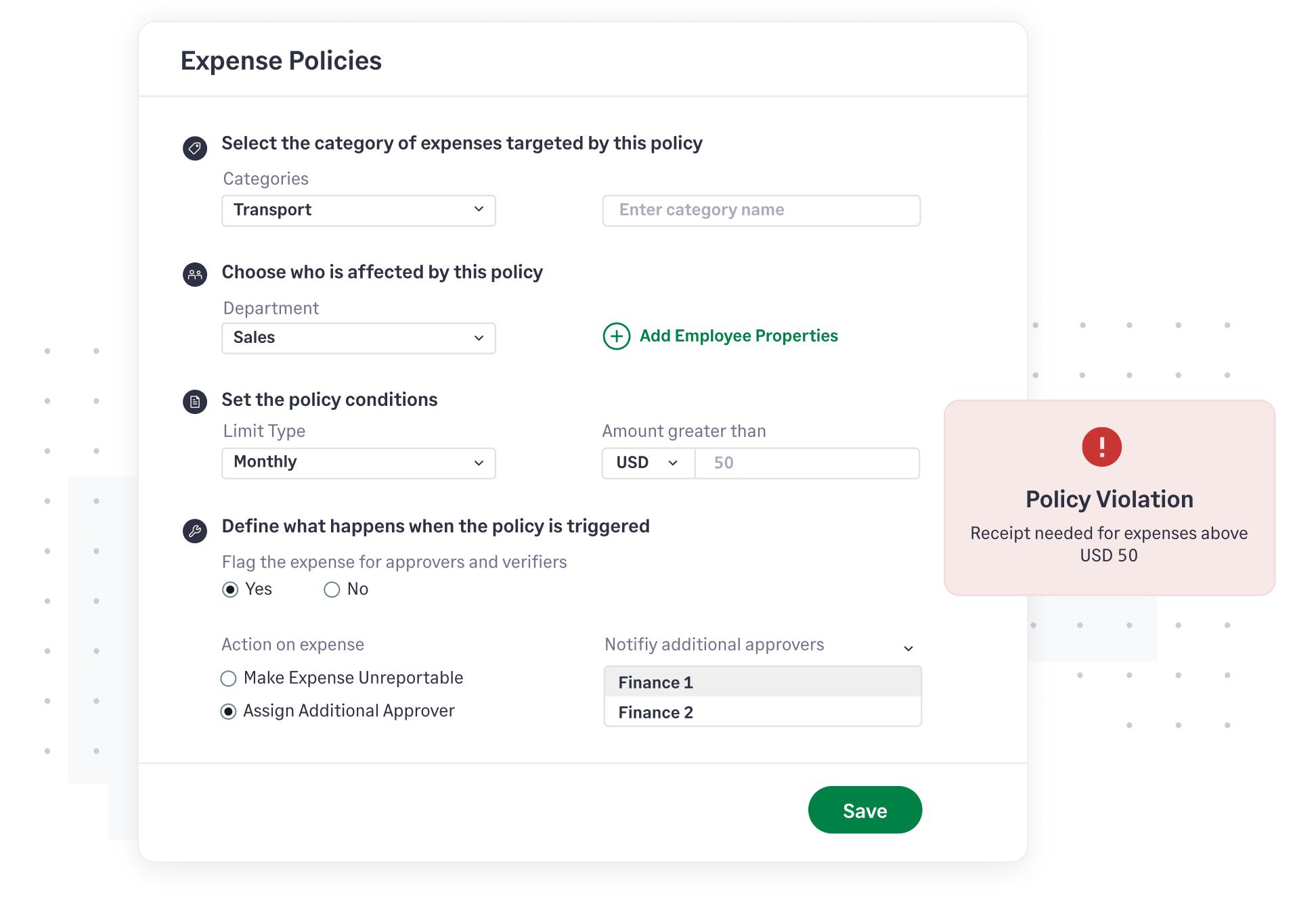 Sage Expense Management's robust policy creation and detection in action