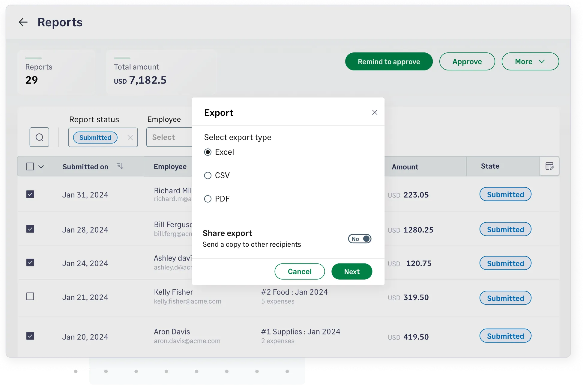 Export expense data easily with Sage Expense Management's easy export features