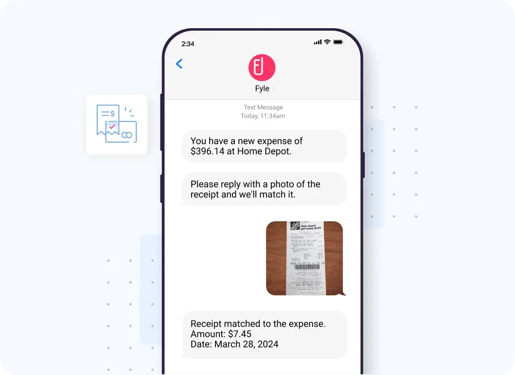 Text message based real-time transaction notification from Fyle for credit card reconciliation