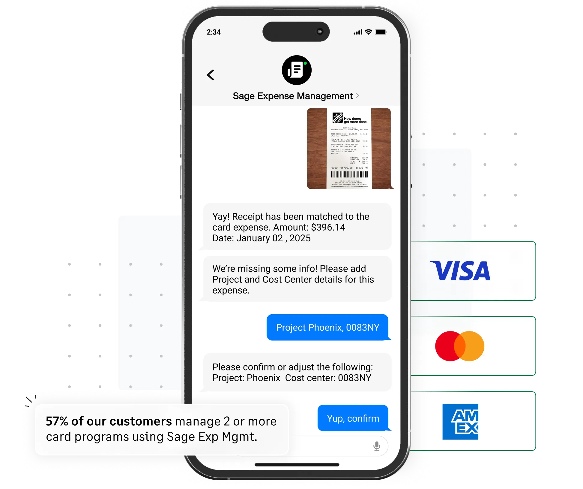 Reply to the card spend notification with a receipt picture to reconcile it automatically with Sage Expense Management