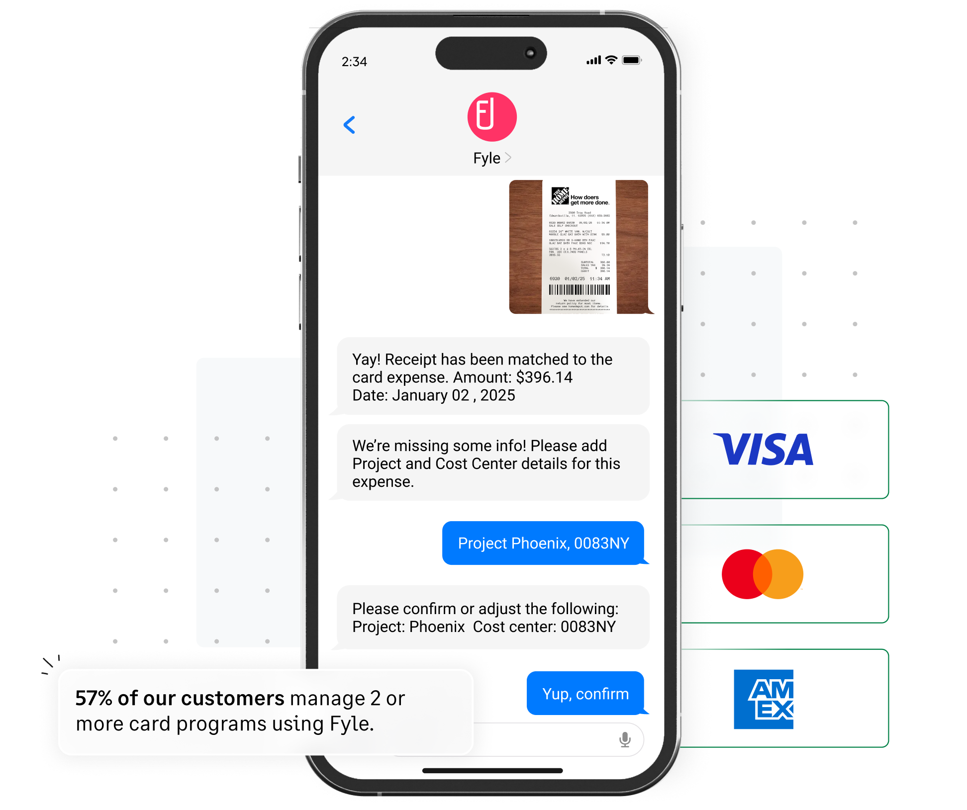 Reply to the card spend notification with a receipt picture to reconcile it automatically with Fyle