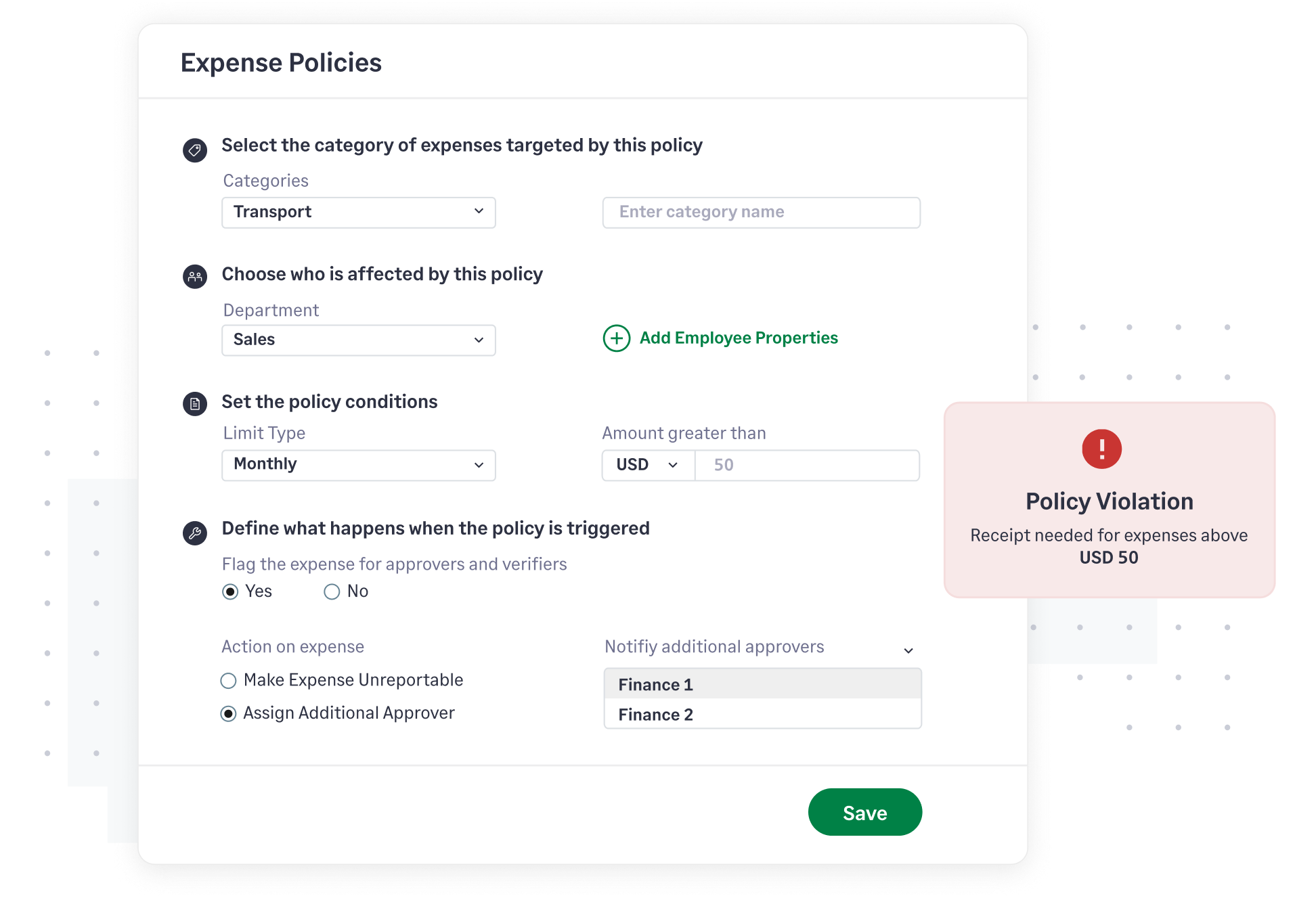 Ensure compliance of expense reports to company policies with Fyle’s powerful policy engine.