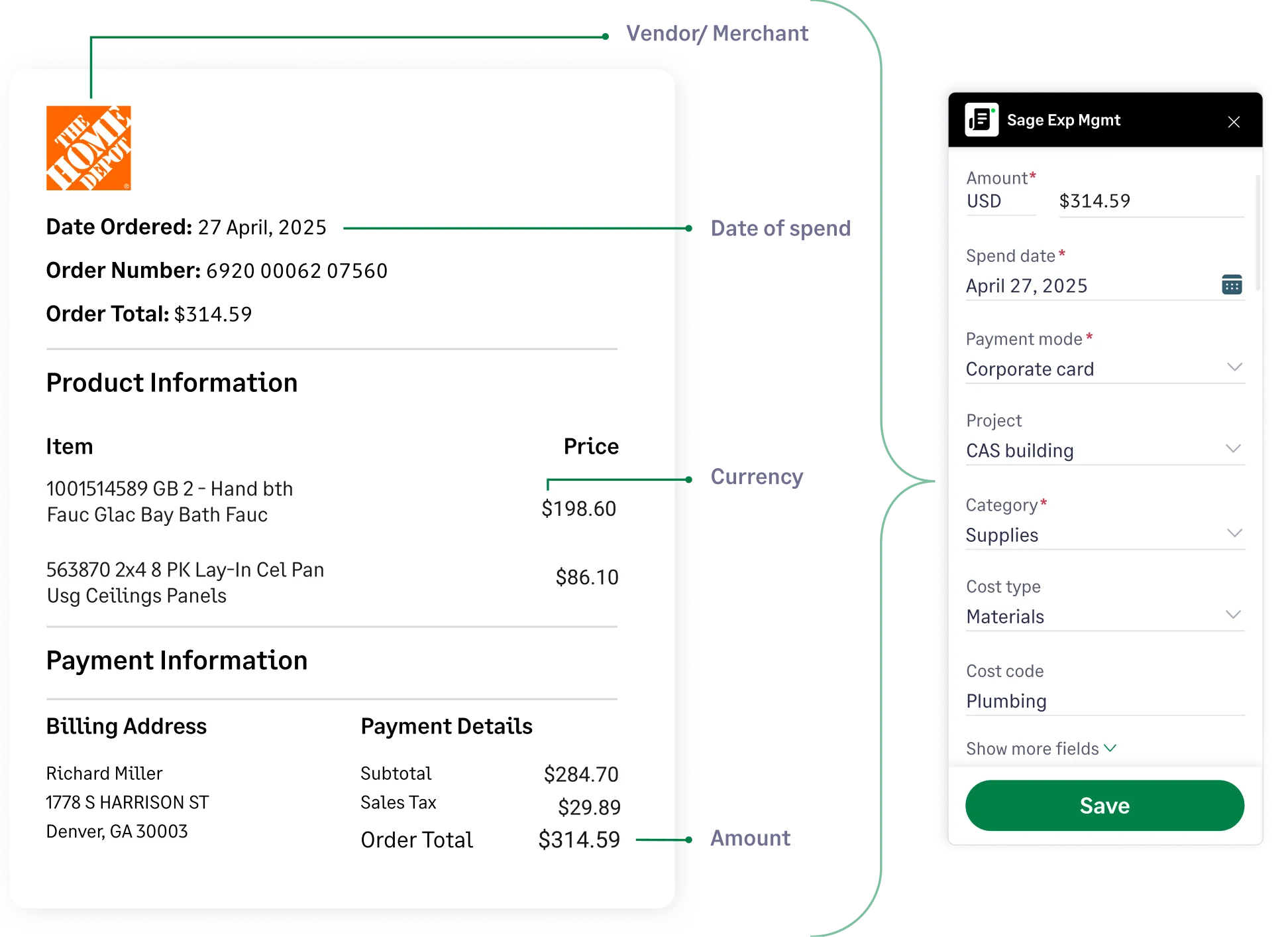 Easy receipt capture and expense coding features