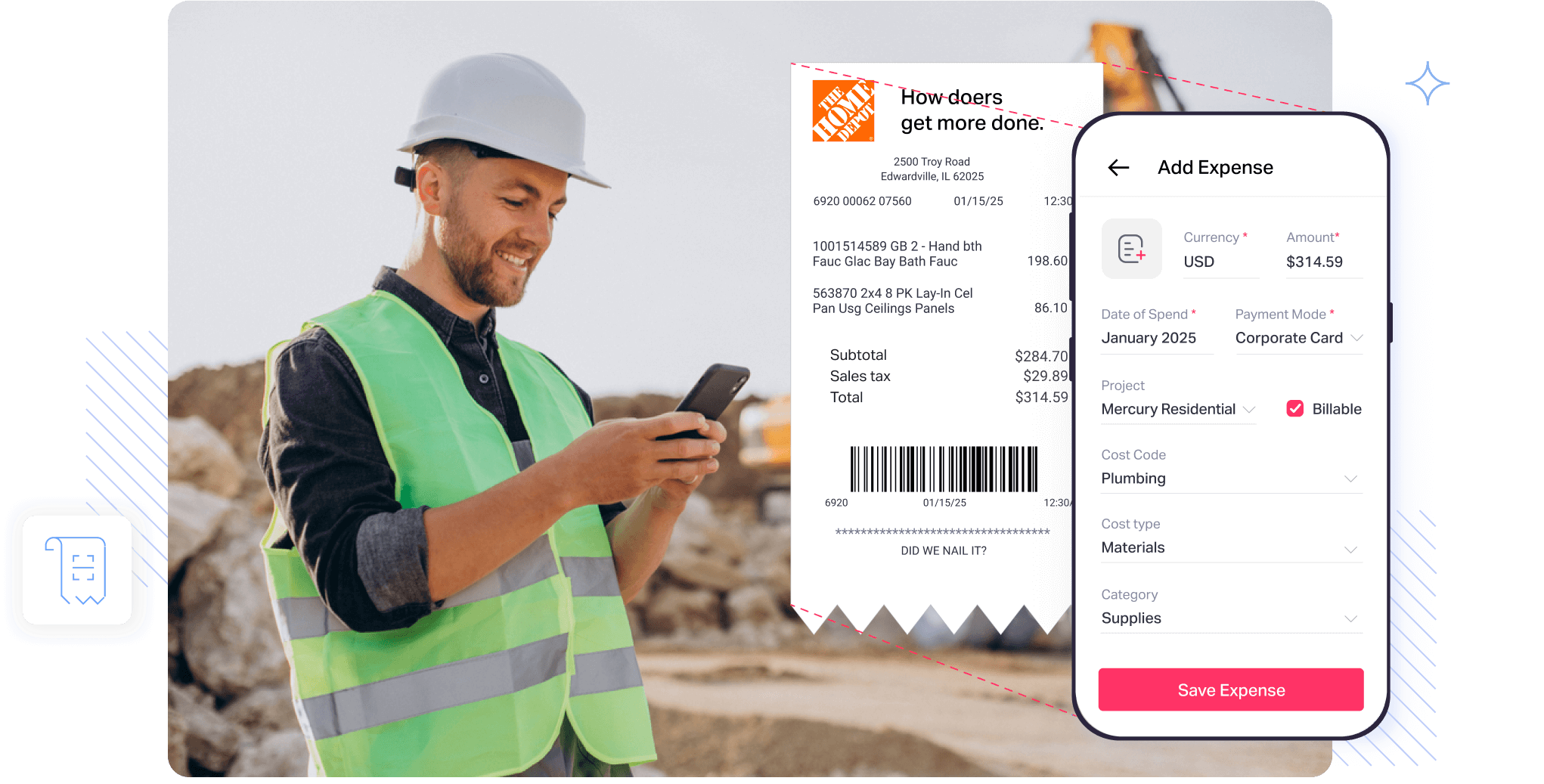 Construction field employee using Fyle to submit expenses