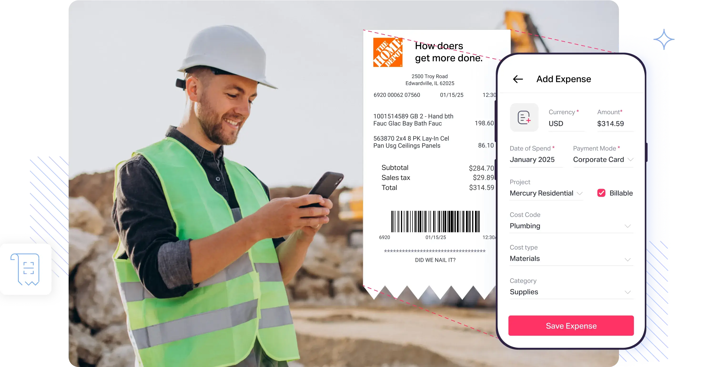 Construction field employee using Fyle to submit expenses