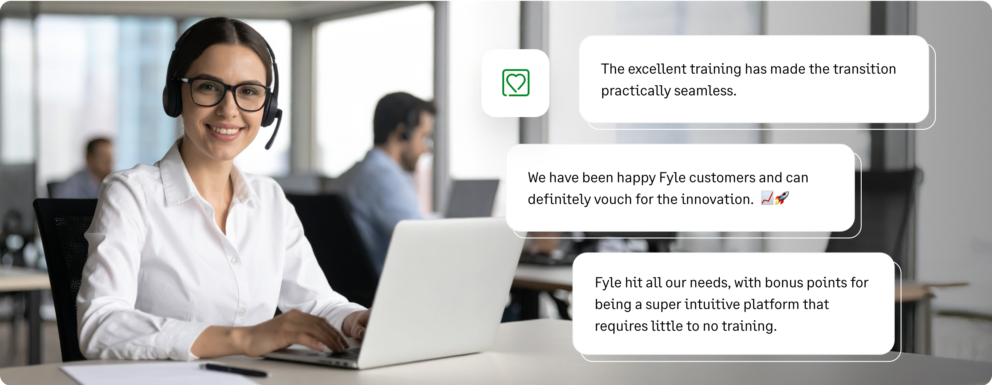 Customer testimonials praising Fyle for its exceptional customer support