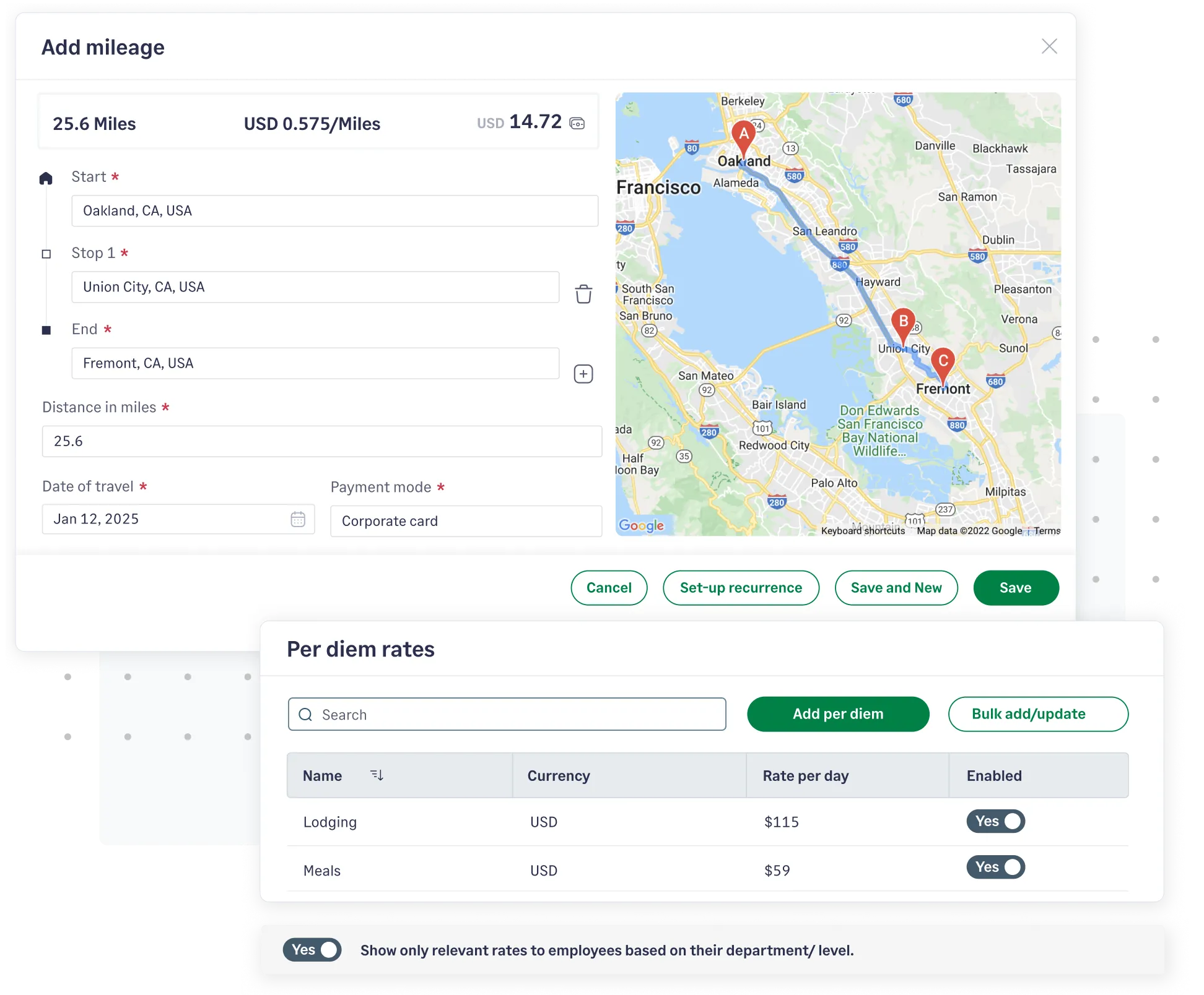 Sage Expense Management is the best employee reimbursement software to track mileage and per diems