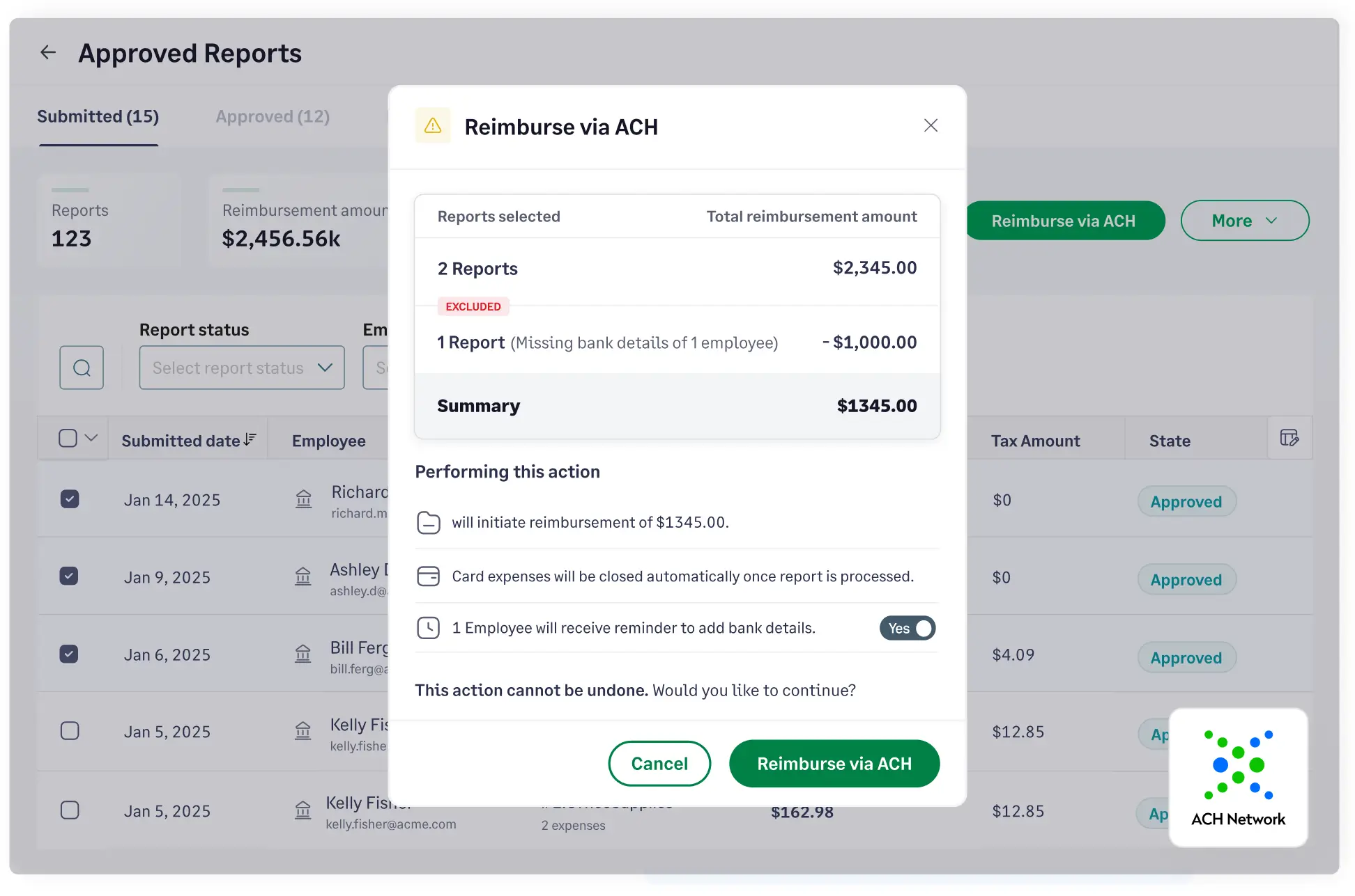 Pay expense reimbursements directly with Fyle's employee reimbursement software via ACH