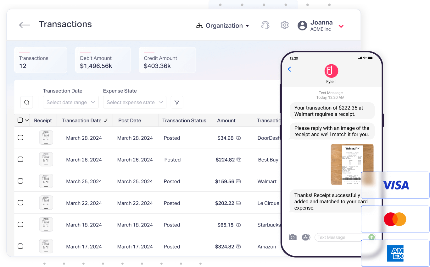 Fyle integrates with your existing credit card from any bank