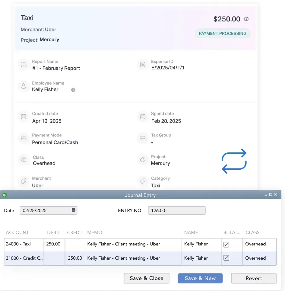 Export expenses automatically via QuickBooks Desktop integration