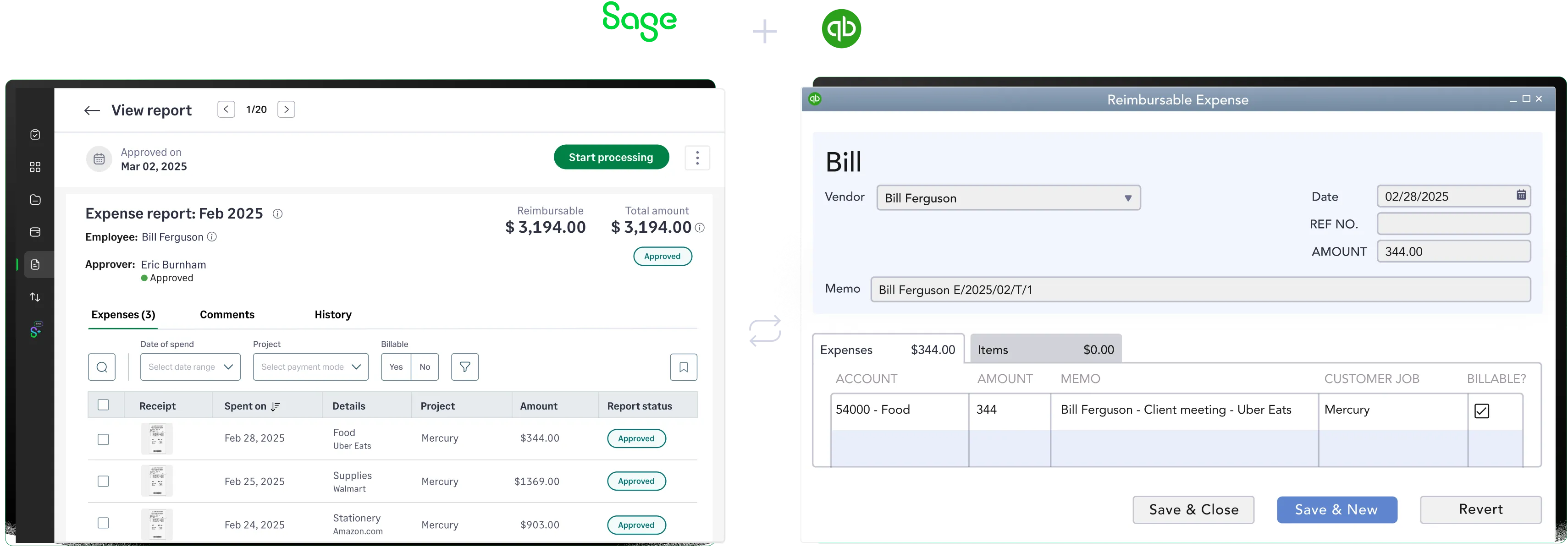 Sage Expense Management's QuickBooks Desktop integration