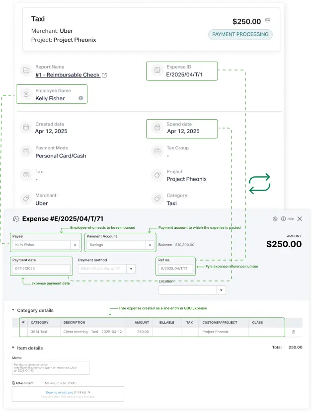 Expense data exports between Sage Expense Management and QuickBooks Online
