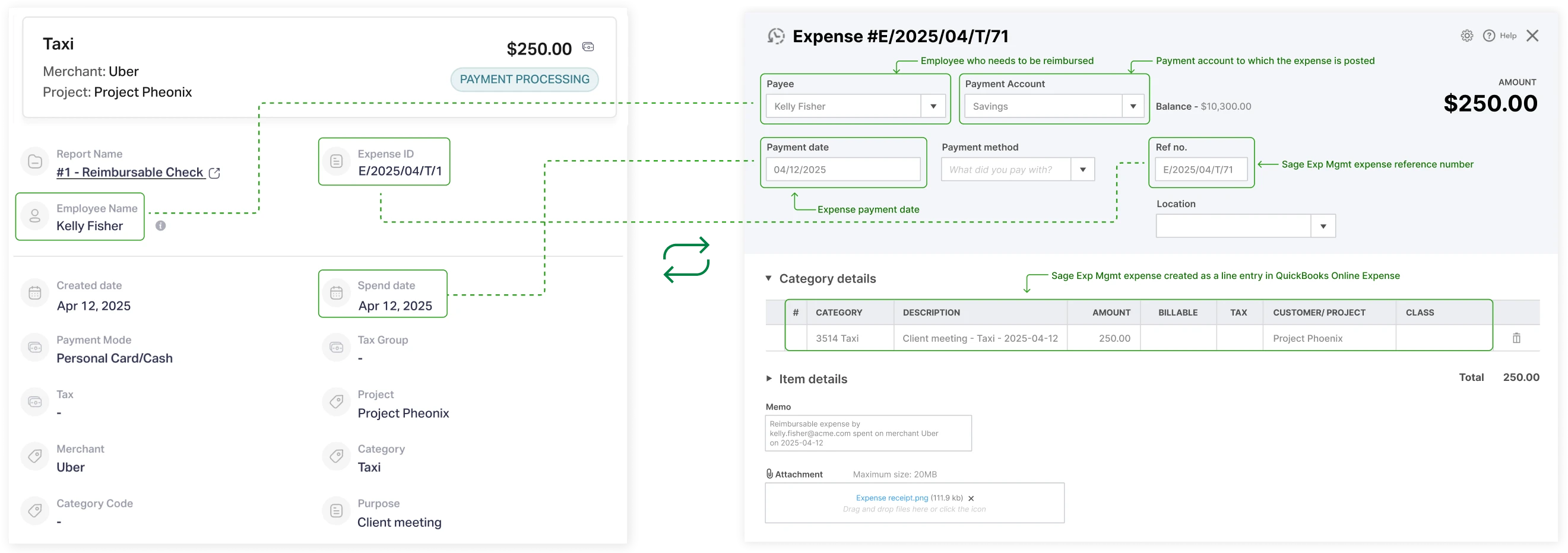 Expense data exports between Sage Expense Management and QuickBooks Online