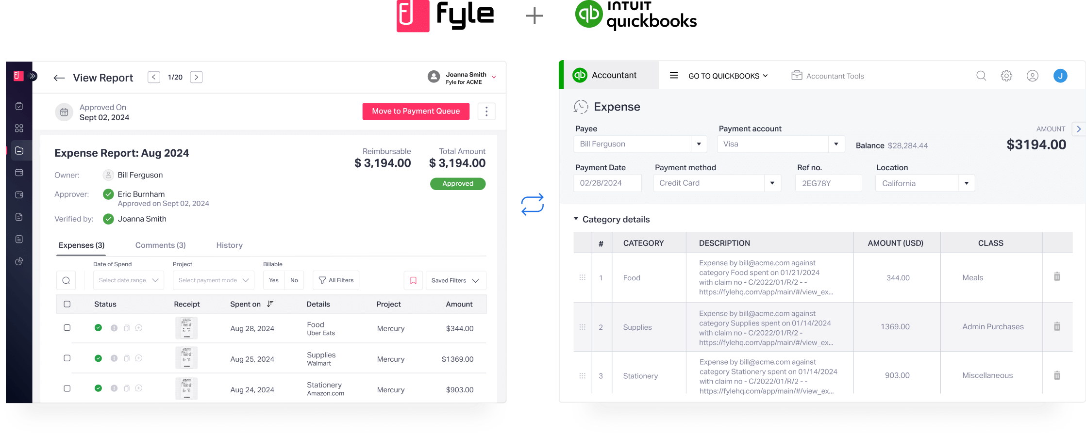 Fyle's two-way integration with QuickBooks Online