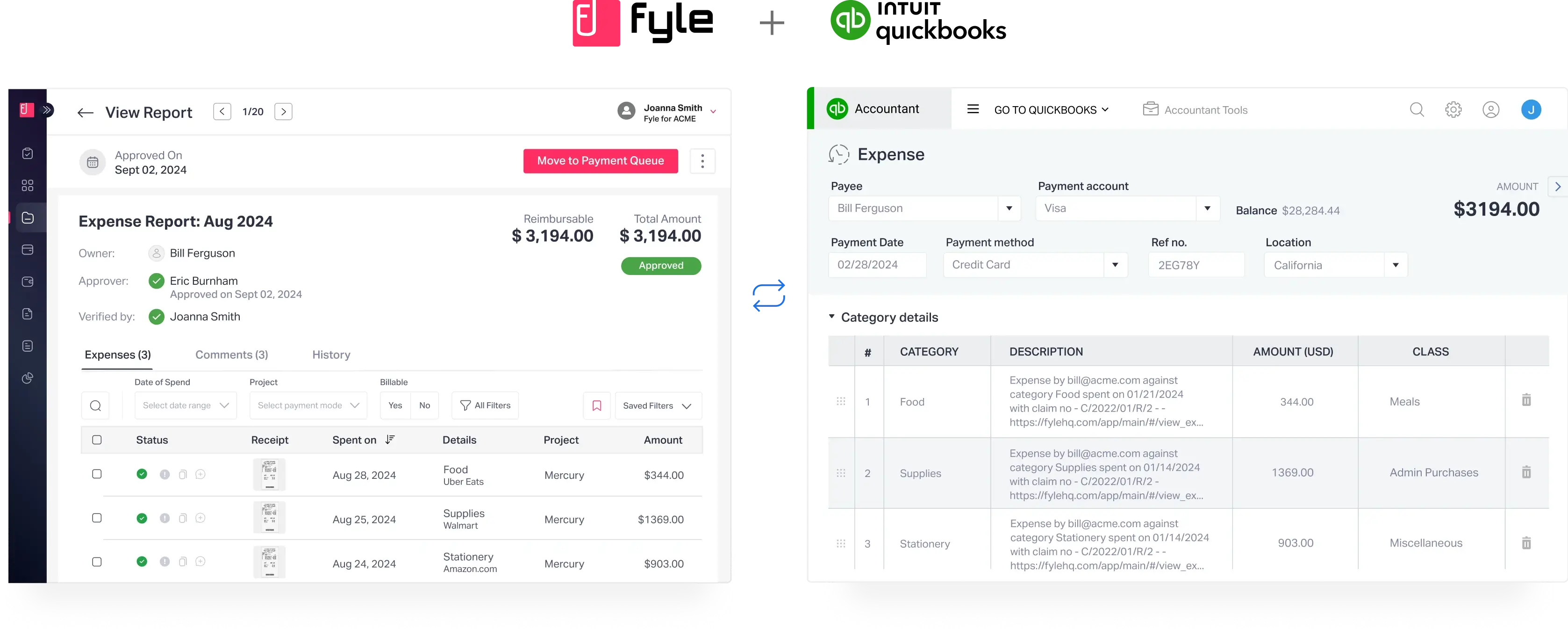 Fyle's two-way integration with QuickBooks Online