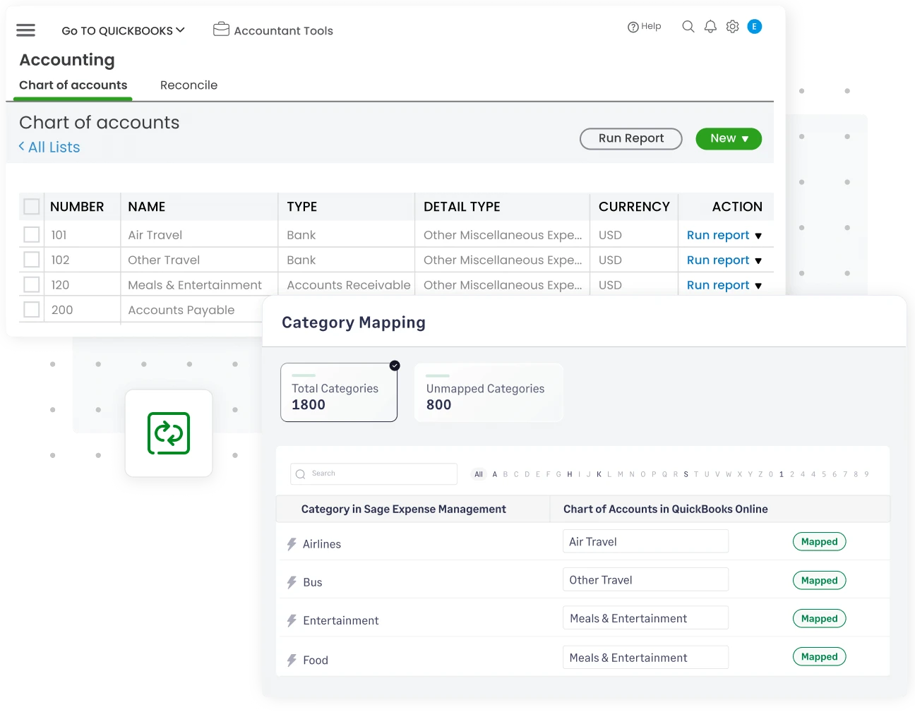Category mapping features between Sage Expense Management and QBO