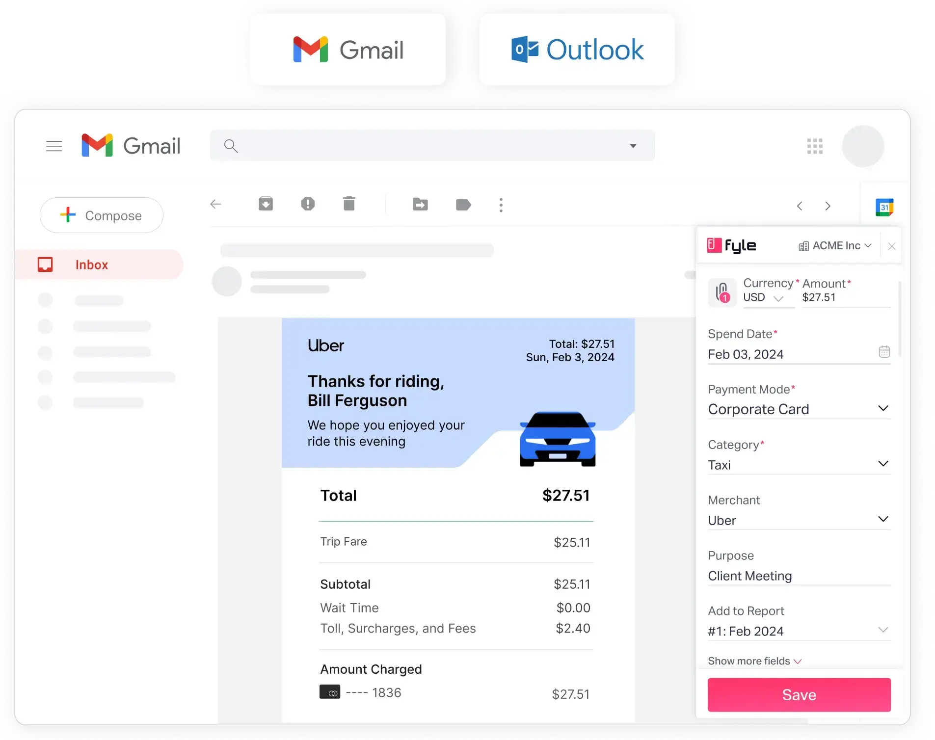 Fyle can track receipts right from Gmail and Outlook using plugins