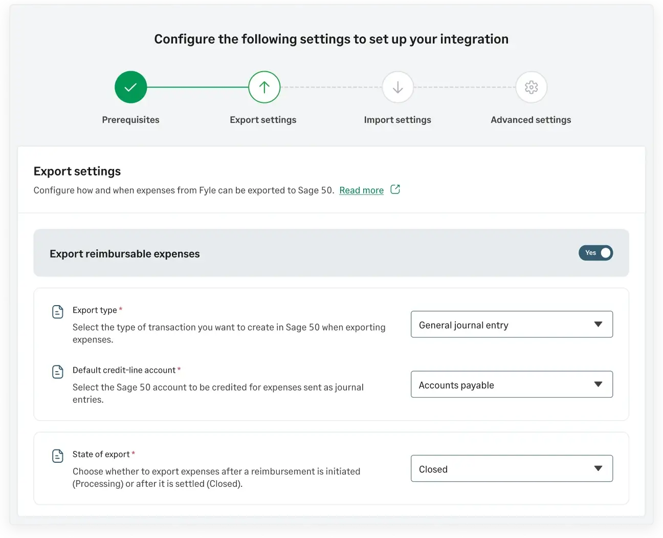Set up the Sage 50 integration with Sage Expense Management within minutes