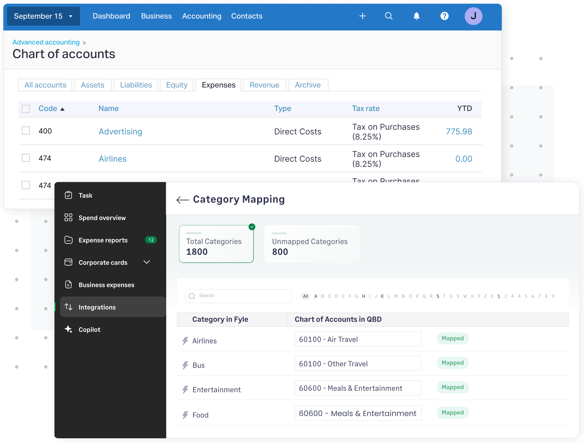 Import Chart of Accounts from Xero as categories in Sage Expense Management