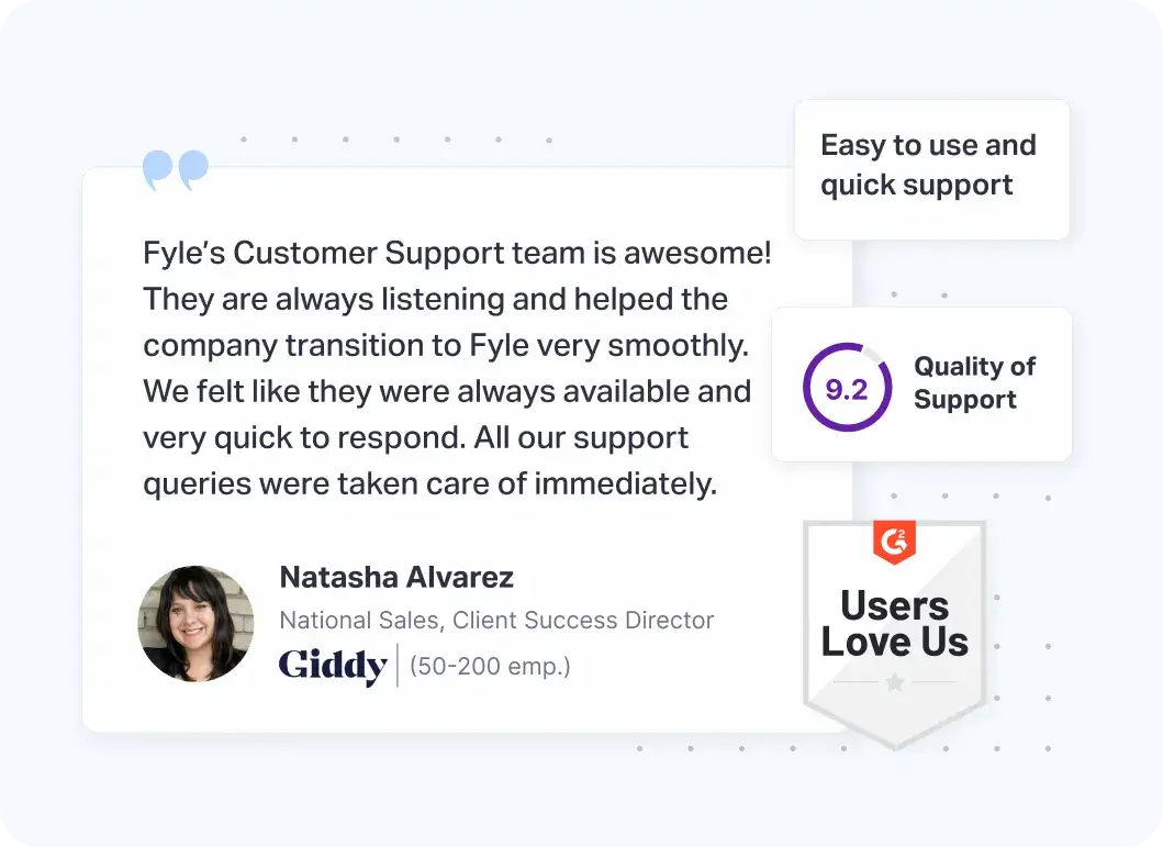 Fyle's customer testimonials, ratings and badges