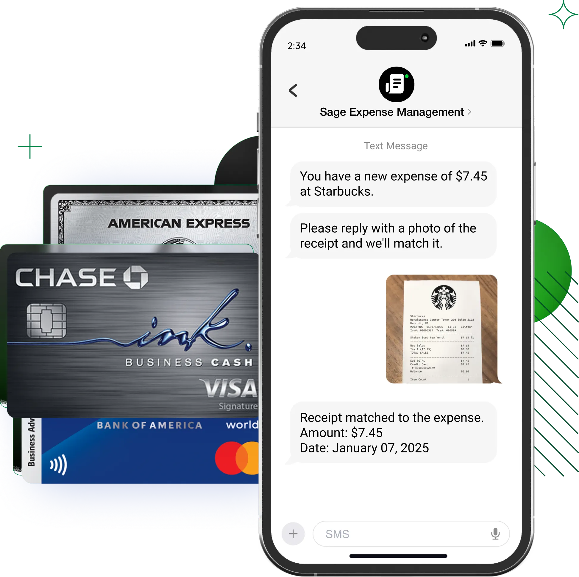 Sage Expense Management's text message feature powered by real time feeds.