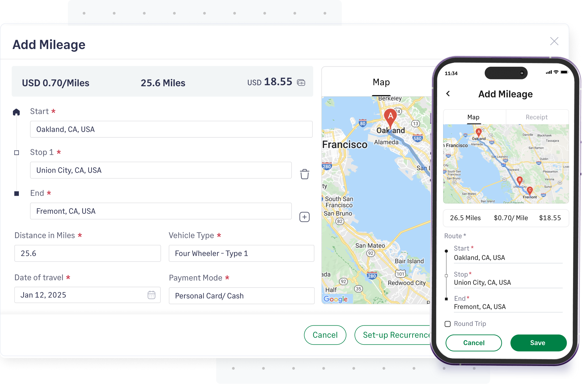 Track mileage accurately using Fyle by adding start and destination details