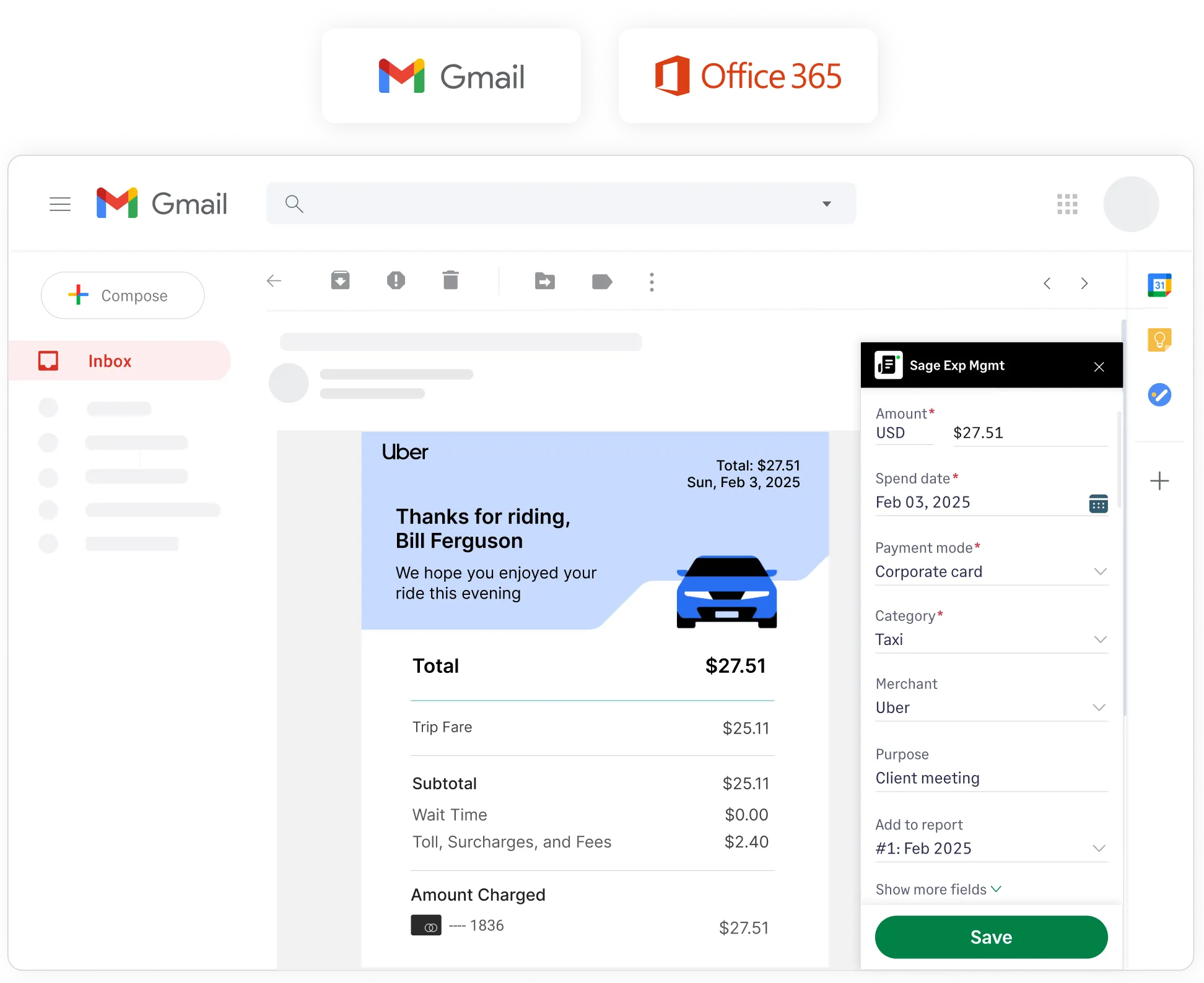 Attach receipts from Gmail and Outlook