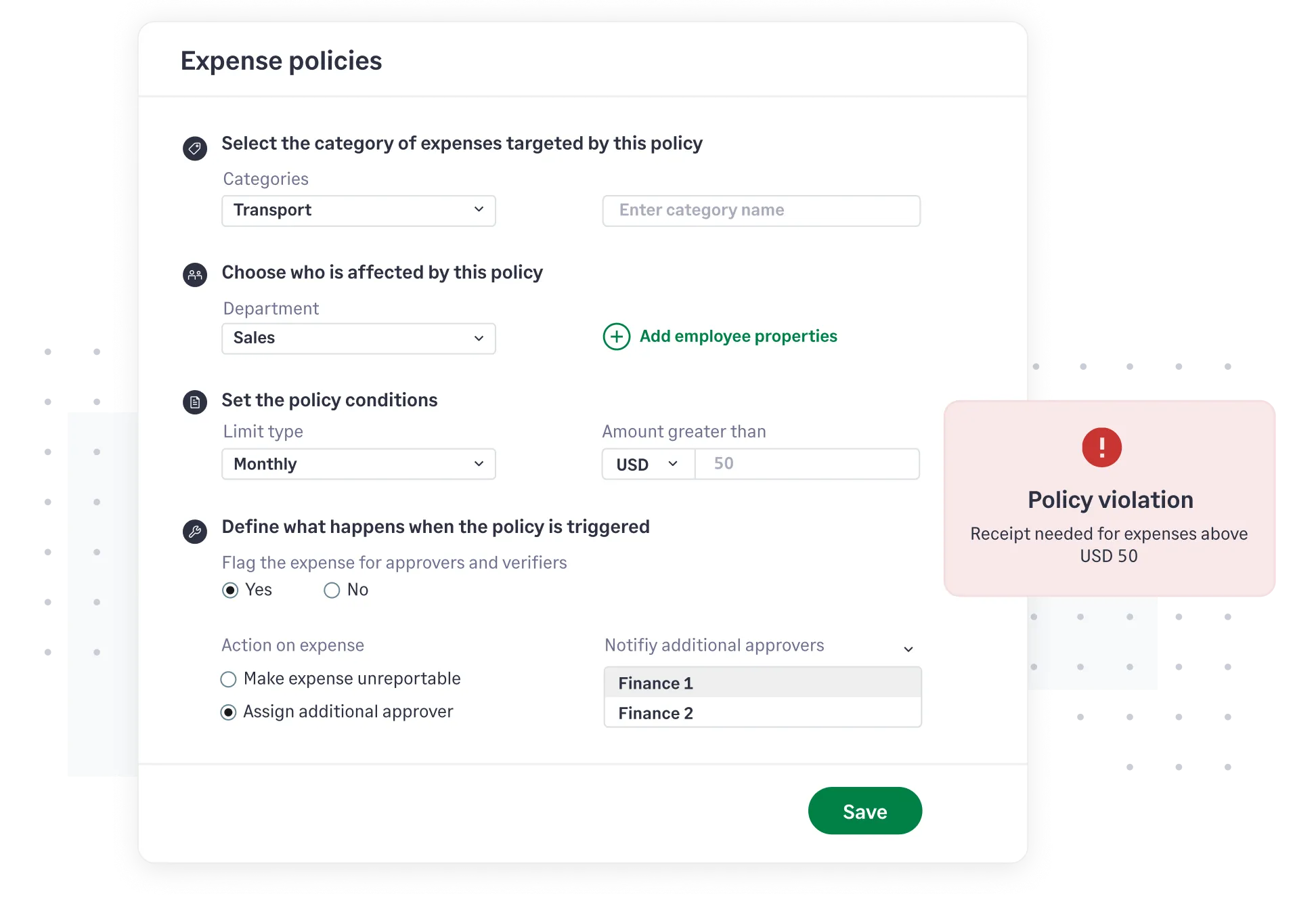Create business policies and stay compliant with Sage Expense Management powerful policy engine